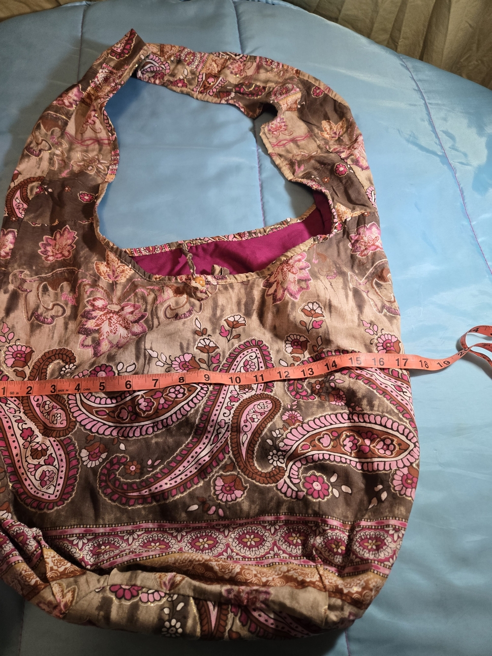 Old Navy Y2K Retro Brown Pink Floral Large Boho Hobo Shoulder Bag Purse - Picture 10 of 13